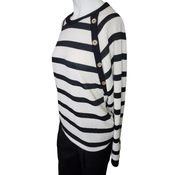 12 pm by Mon Ami sweater crew neck black white stripes size small - Picture 3 of 8
